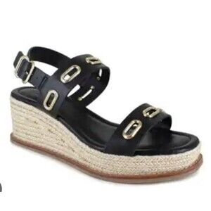 Splendid Heels Womens 8 Slingback Platform Black  Slip On Wedge Casual Has Flaw